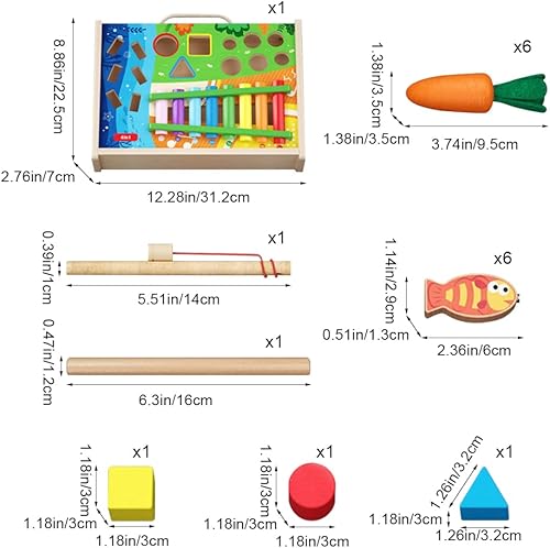 Miniatura 7 de ANXIAONIUAT Juguetes Montessori de madera 4 en 1 con xilófono, clasificación de formas, pesca magnética, juego de cosecha de zanahorias, desarrollo