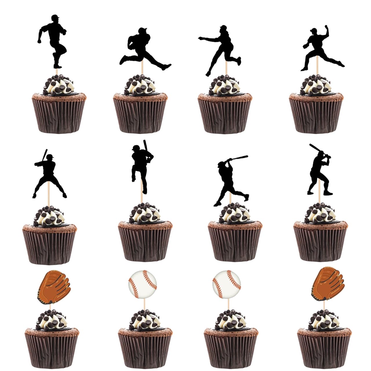 24pcs Baseball Cupcake Toppers baseball player Cupcake Toppers for boys birthday Cake and Baking Decor,Muffin Cake Picks for party,Pizza and Ice Cream toppers