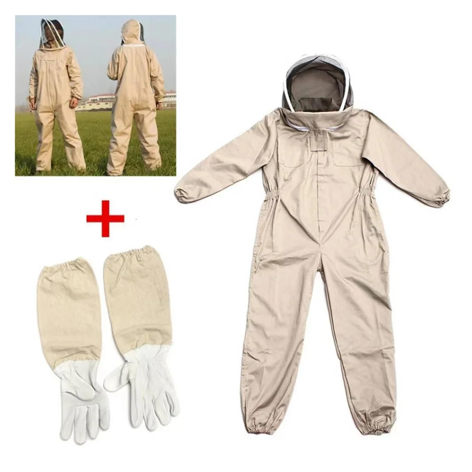 Traje Apicultor Hombre Traje de apicultura de cuerpo completo, mono de tela, velo, capucha, guantes, sombrero, Jaket, equipo protector de apicultor