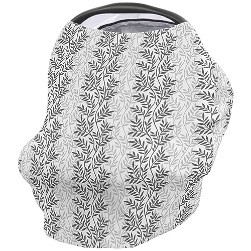 Nursing Cover for Breastfeeding Scarf, Grey Leaves Rustic Baby Car Covers Super Soft Multi Use for Canopy Shopping Cart Cover Blanket Stroller Cover