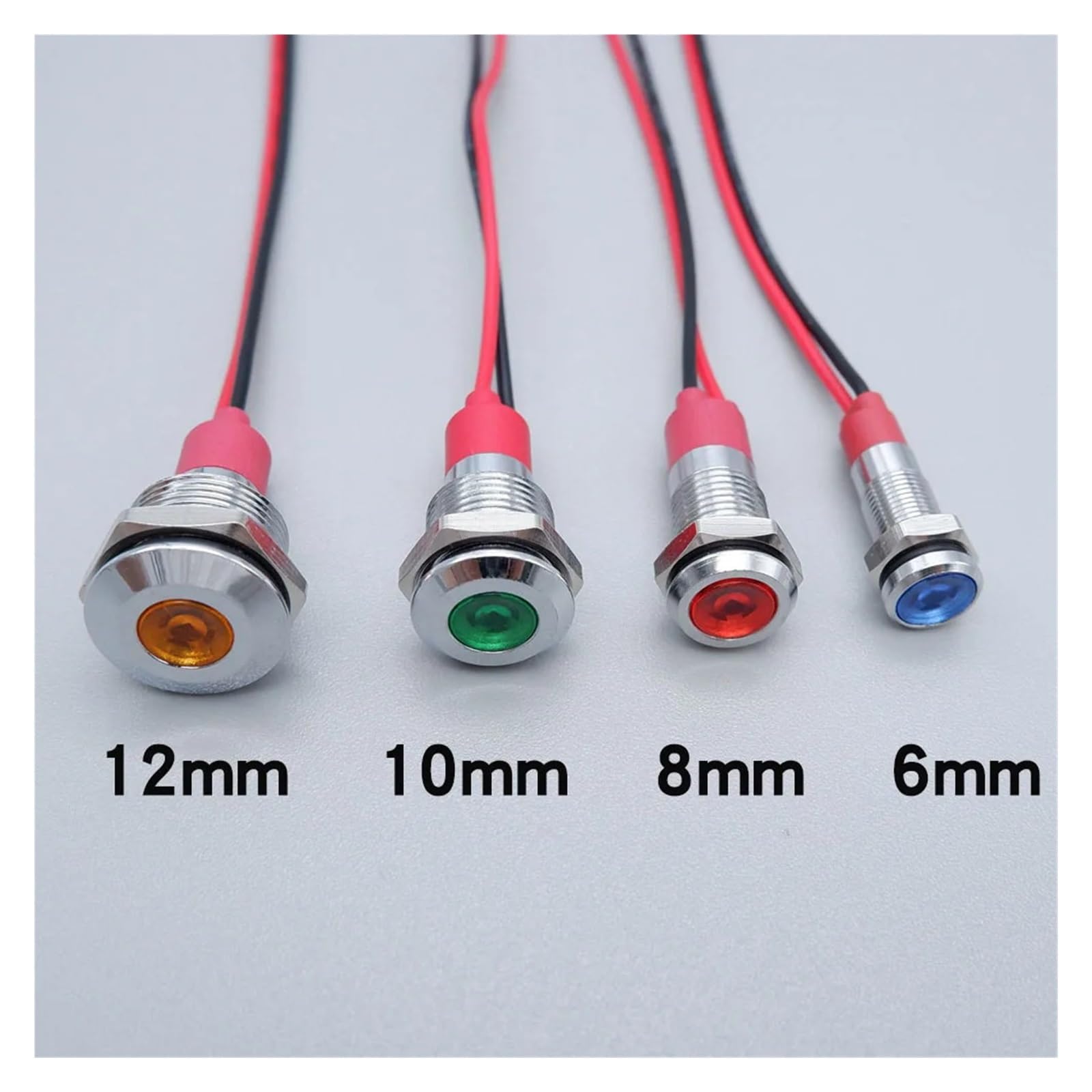 25 szt. 6/8/10/12 mm metalowa lampka ostrzegawcza LED 3 V 5 V 12 V 24 V 110 V 220 V czerwony pomarańczowy zielony niebieski z przewodem (25 szt. zielony, 8 MM_110-220 V)