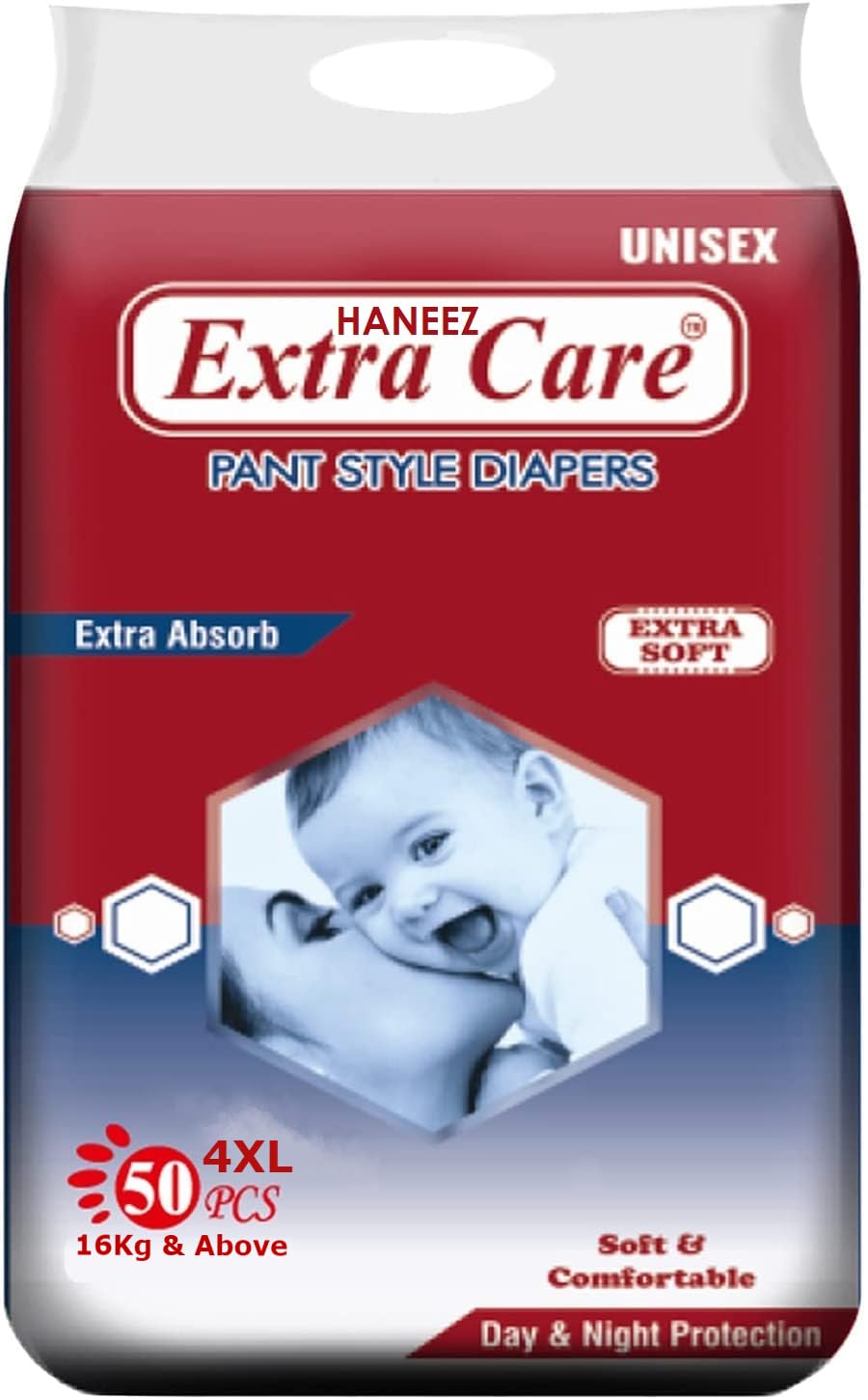 HANEEZ EXTRA CARE PANT STYLE BABY DIAPERS 4XL 50 COUNT,16-30kg, 12 Hours Absorption, Extra Soft For Day & Night Protection-image-47