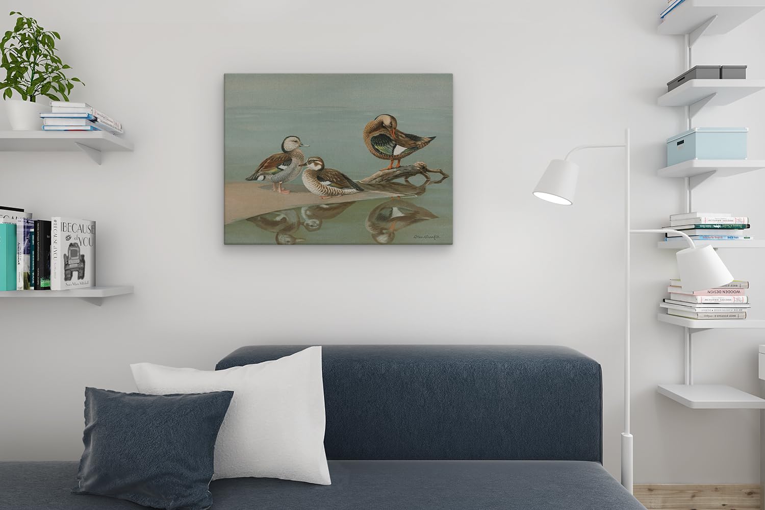 Artaza Leinwand Bilder Enten Vintage Illustration - 80x60 cm - Wanddeko Naturbilder - Wandbilder Tiere - Deko Wasservögel