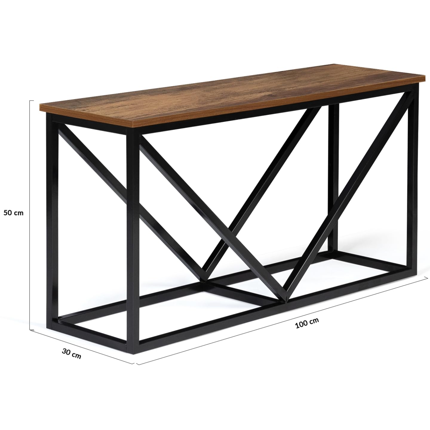 IDMarket - Range bûches Horizontal Hawkins Acier Noir Plateau Bois foncé pour cheminée