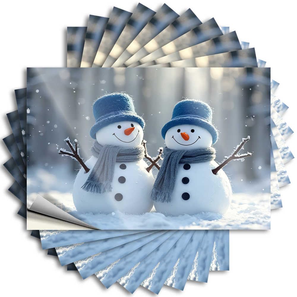 Lettering Sticker - Cozy Laptop Two Happy Snowmen in Winter Wonderland for Outside The Room Decorations(6X9CM)