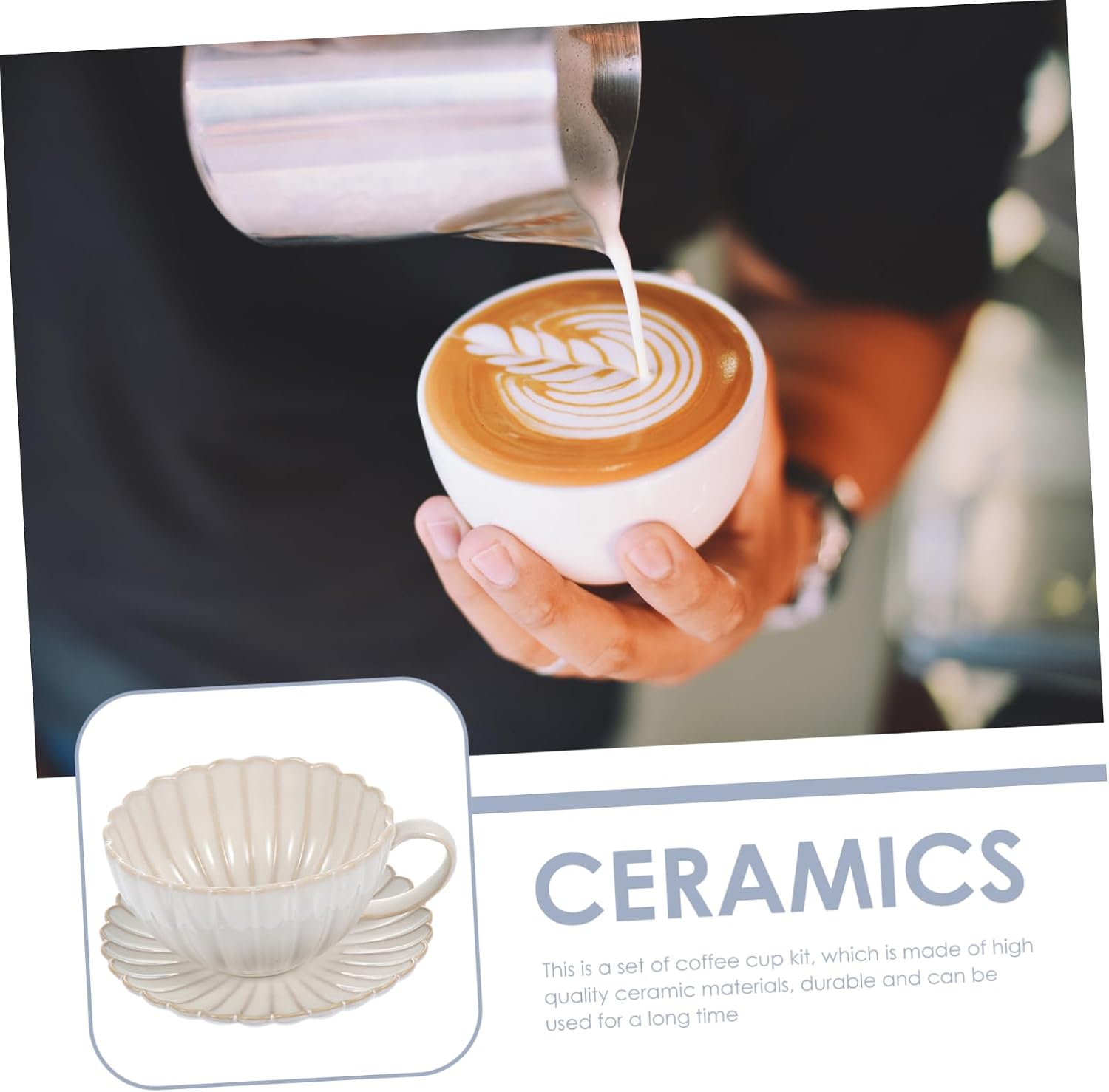 KICHOUSE European Style Ceramic Cup and Saucer Set 6.10In Vintage Coffee Mug with Tea Bag Saucer for Home Office Cafe Milk Water Beverage