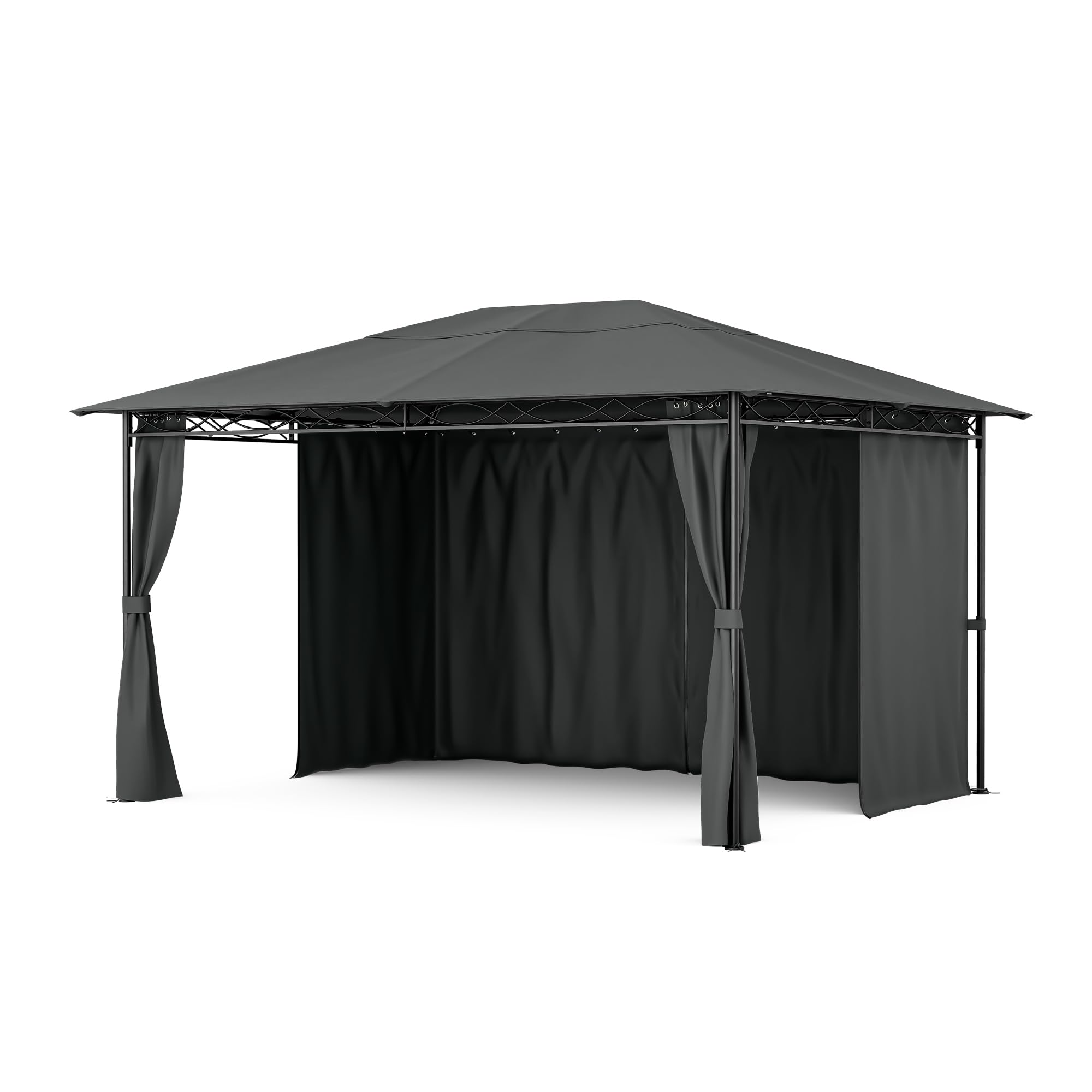 blumfeldt Mondo Tonnelle 3x4 – Cadre Acier, avec Rideaux, Résistant aux Intempéries, Tonnelle de Jardin, Facile à Assembler, Gris Foncé