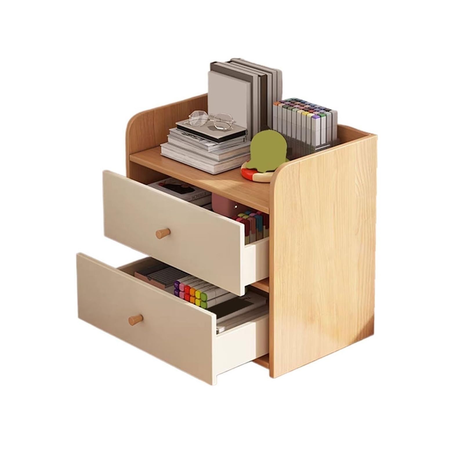 Cenz-888 Portable Bookshelf Desktop Bookshelf Density Board Double Drawer Organizer Cabinet for Office Supplies Home Storage Rack