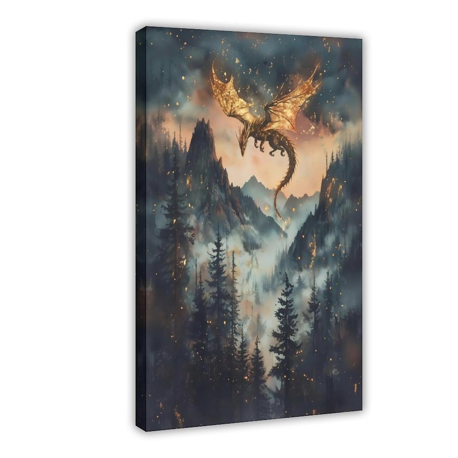 Bareronor Golden Dragon Fantasy Poster Canvas Poster Bedroom Decor Landscape Office Room Decor Gift 20" L X 30" W