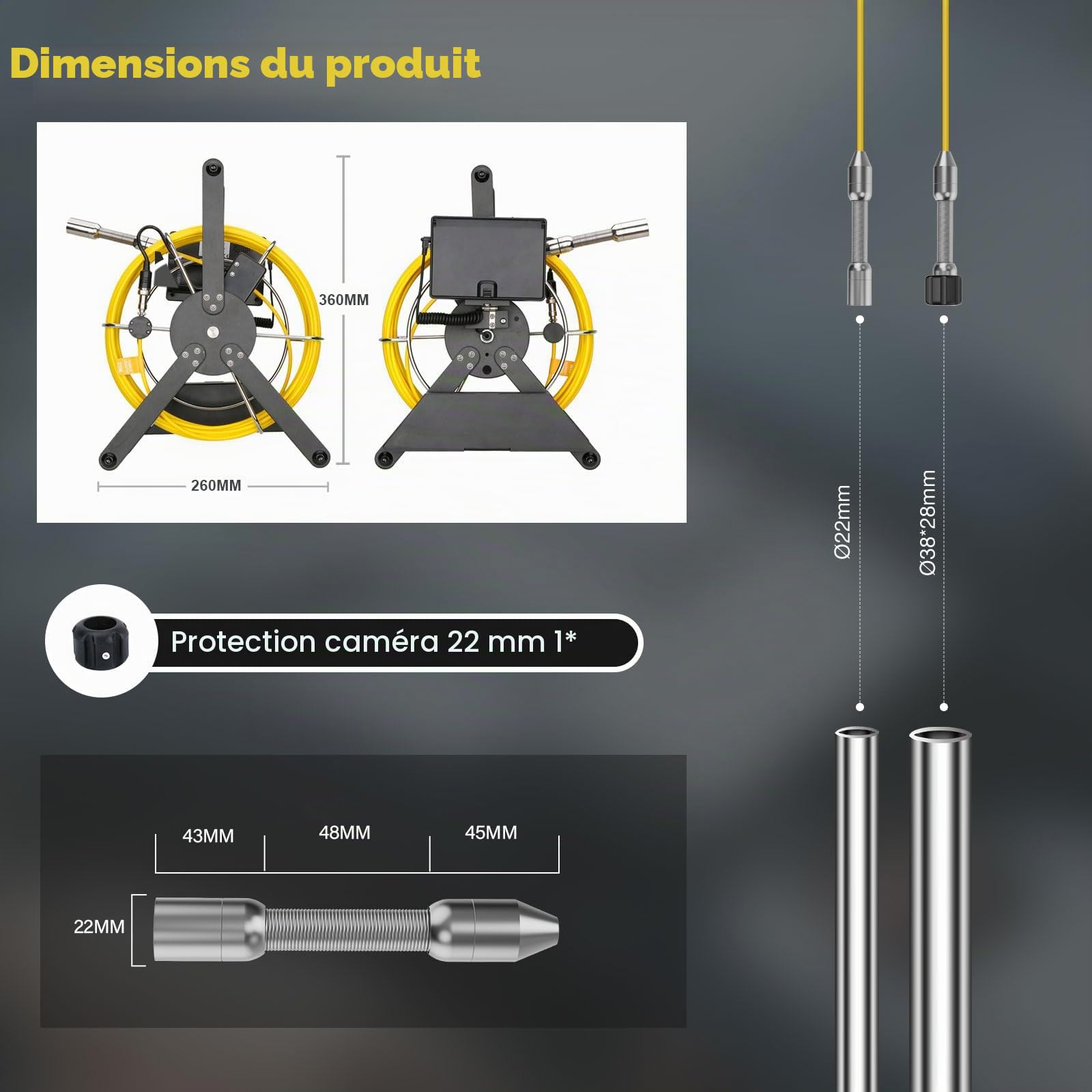 Caméra d'Inspection Canalisation de 4,3 Pouces, Caméra Endoscopique Canalisation avec DVR, Endoscope Industriel Camera d'inspection Canalisation IP68 étanche avec 12 Lampes LED