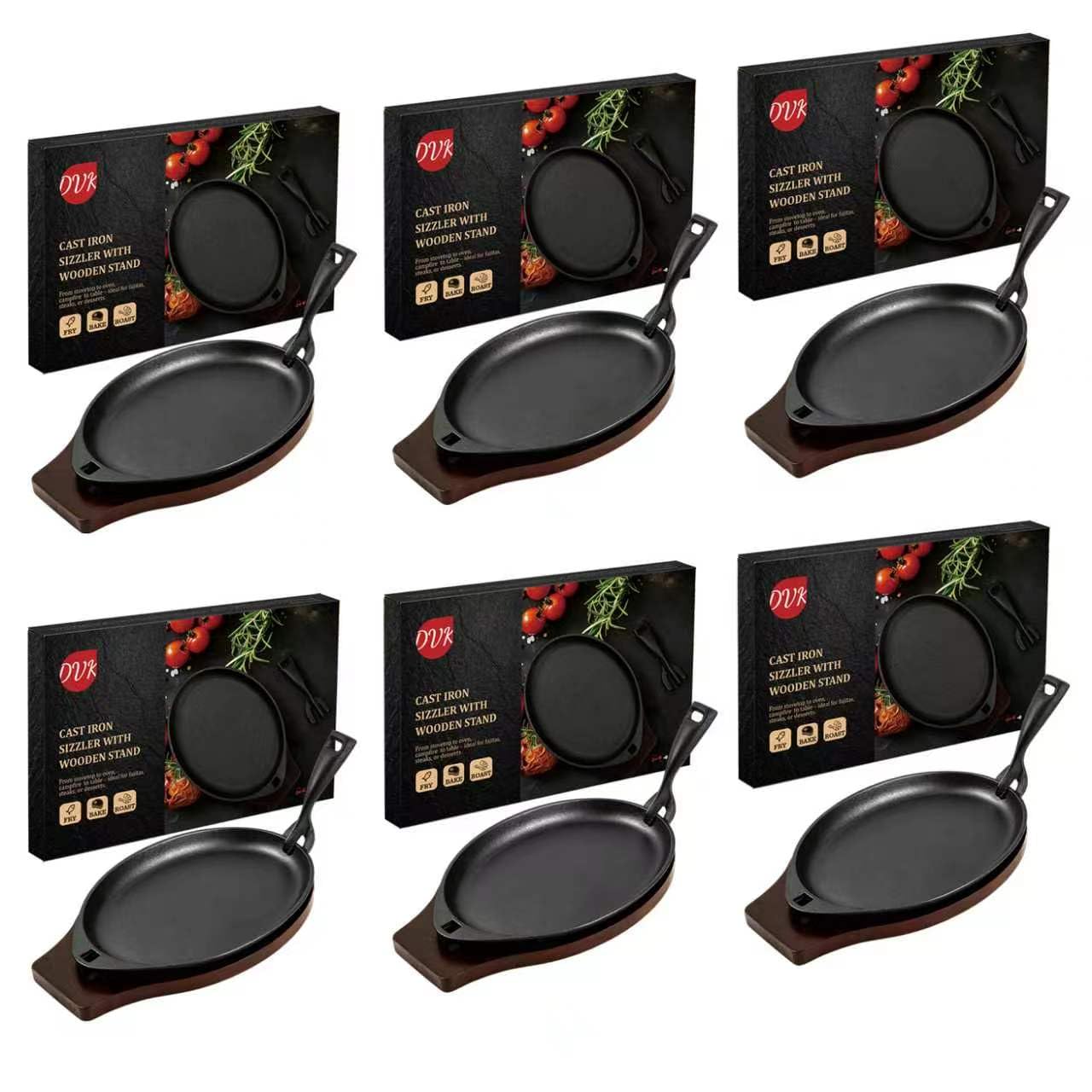 DVK Cast Iron Fajita Plate Set - Sizzling Skillet -7
