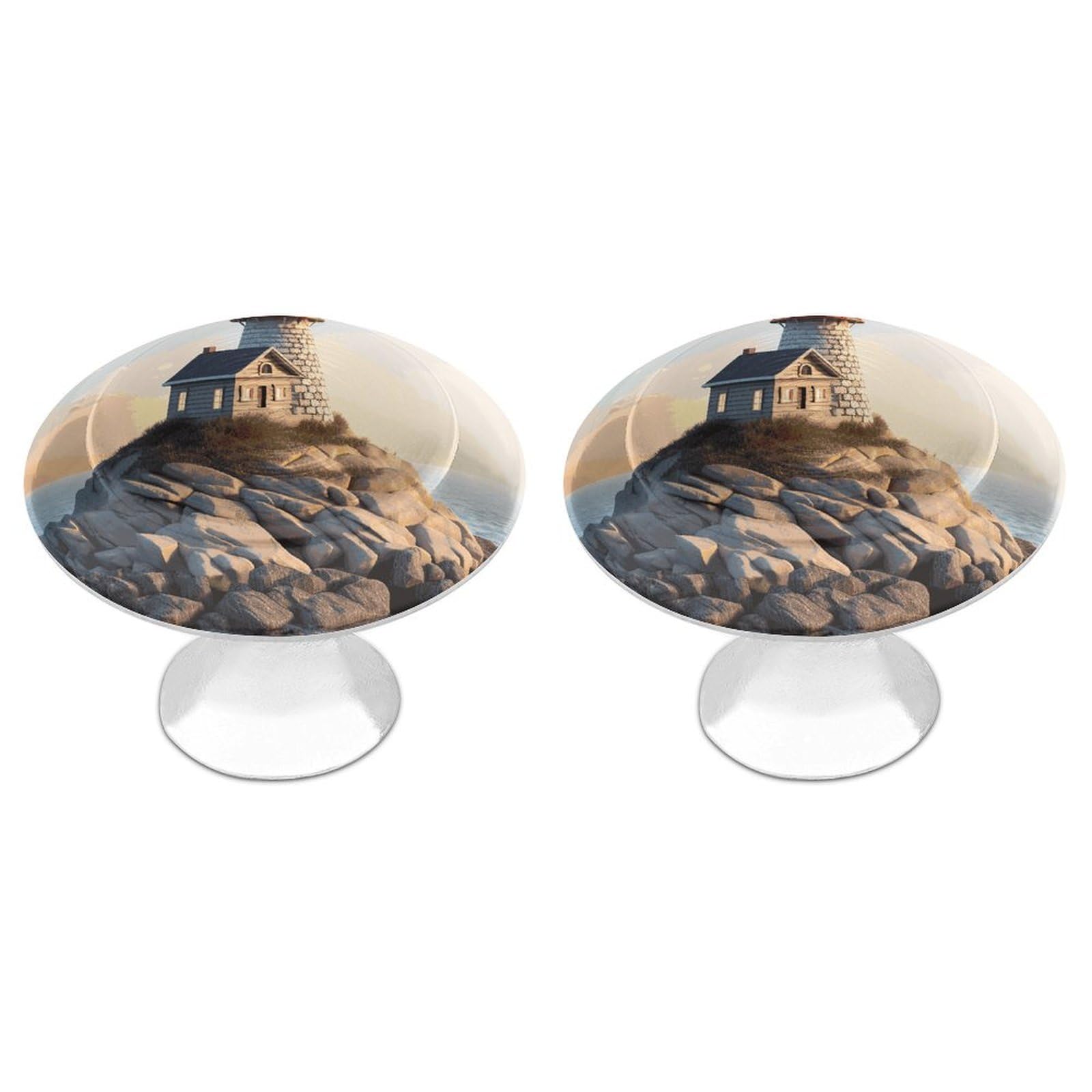 BTCOWZRV 3D Seaside Lighthouse 2 Pack Cabinet Knobs Drawer Pulls