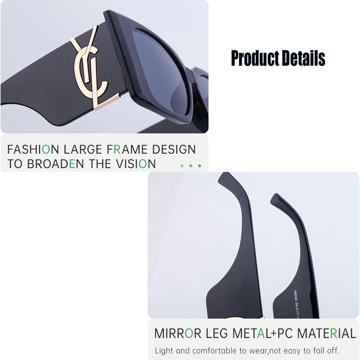 Women's Personality Oversized Cat Eye Sunglasses, Suitable for Photo, Driving, Fishing, UV Protection and Anti-Glare. (Gray/white frame) - Image 6