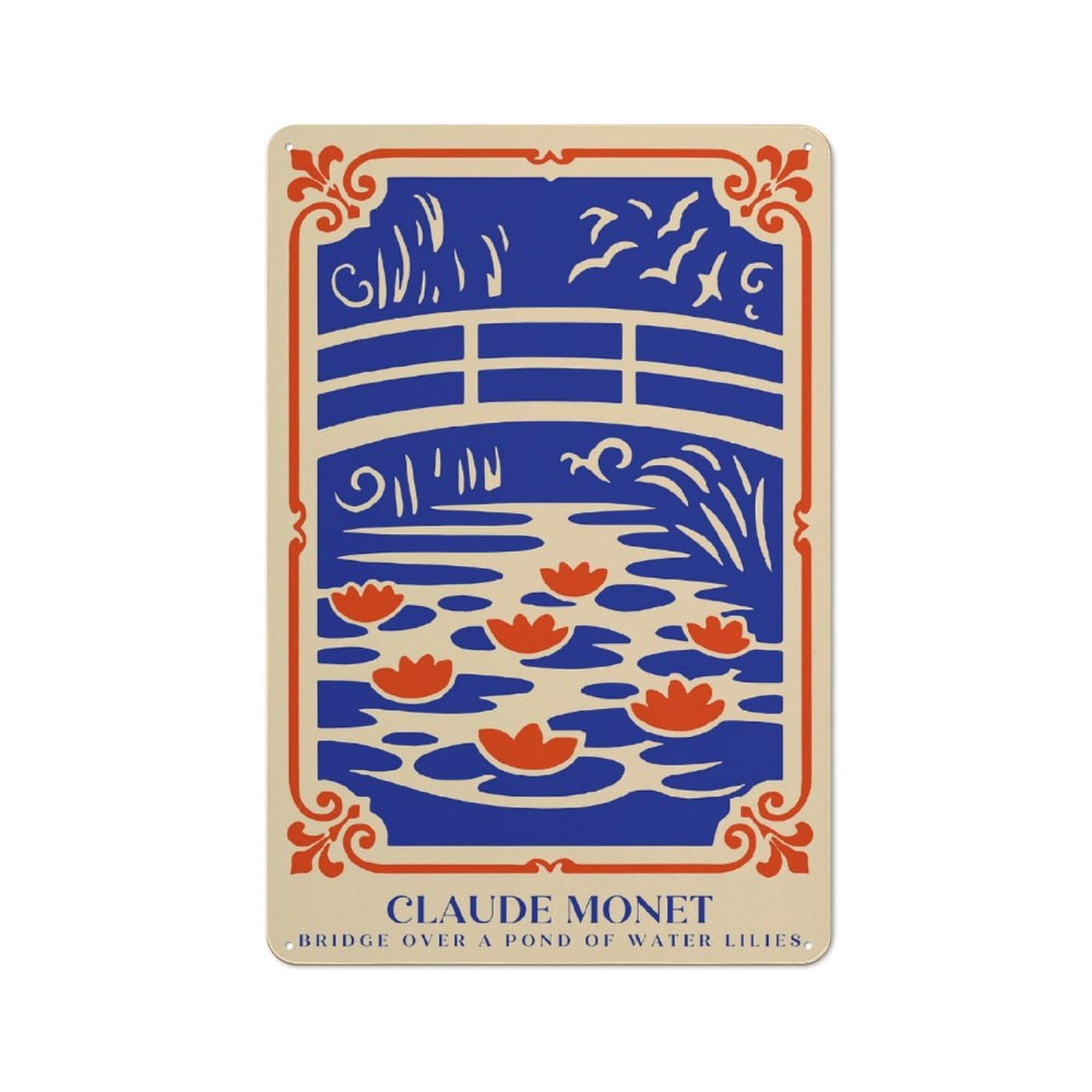 Junmoney Style-22 Claude Monet Water Lilies Everyday Metal Wall Decor 30X20cm, Decorative Tin Plaque For Flat, Dorm Room, Lounge Or Cafe