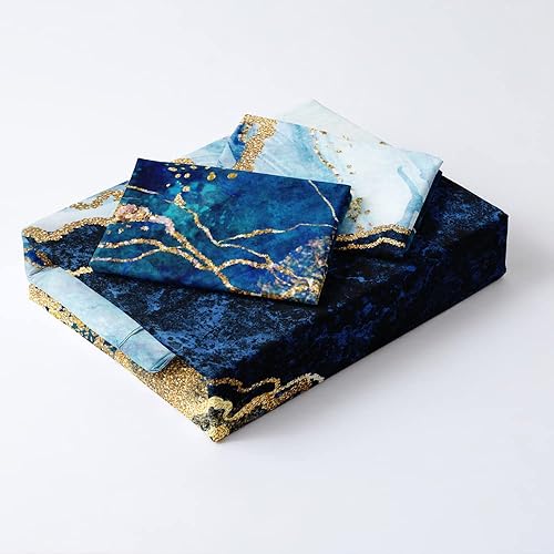 Miniatura 4 de Juego de funda de edredón de mármol azul real, tamaño Queen, fundas de edredón de lentejuelas doradas con 2 fundas de almohada, transpirable,