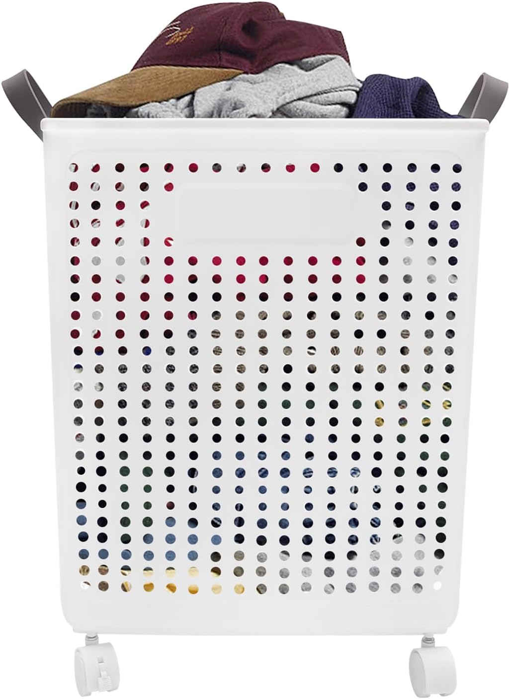 Dirty Clothes Hamper with Wheel, 14.8 * 12.2 * 19.7in PP Folding Laundry Hamper Large Rolling Clothes Basket Organizer for Closet, Laundry Room, Dormitory, Bedroom, Bathroom (White, Large)