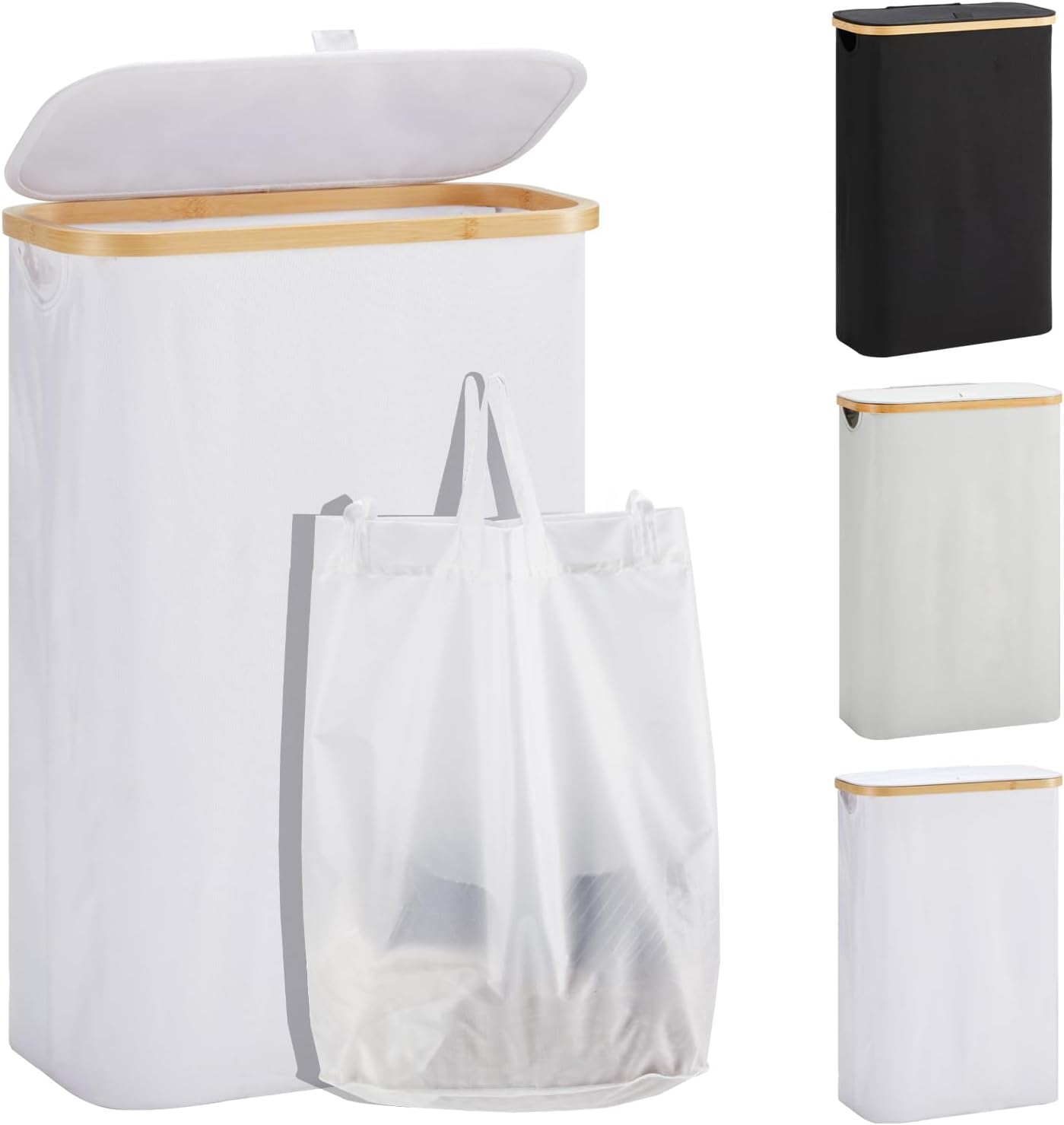 48L Slim Laundry Hamper with Lid, Tall Laundry Basket with