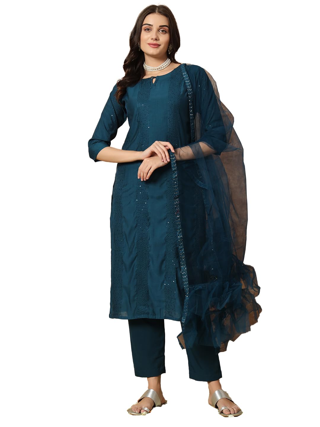 Fashion Basket Georgette Red Kurta Set With Dupatta For Women (In, Alpha, L, Regular, Turquoise)