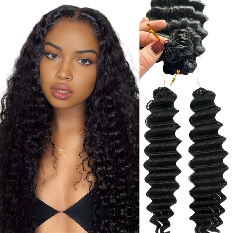22 Inch Human Hair Crochet Extensions Deep Wave Pre-Separated 50g Pre Separated Crochet Hair Extensions Deep Wave Bulk Human  main image 4