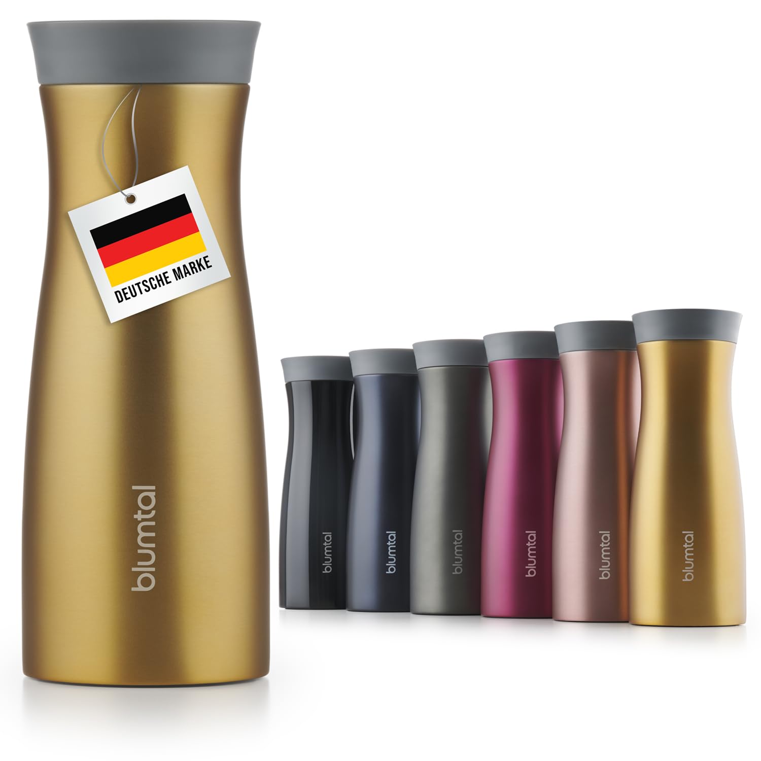 Blumtal Thermobecher 380 ml - Kaffeebecher to go aus Edelstahl - auslaufsicherer Isolierbecher kalt/heiß - Mug mit 360° Trinköffnung - Thermosbecher mit Quick-Press-Verschluss - Coffee Mug - Gelb