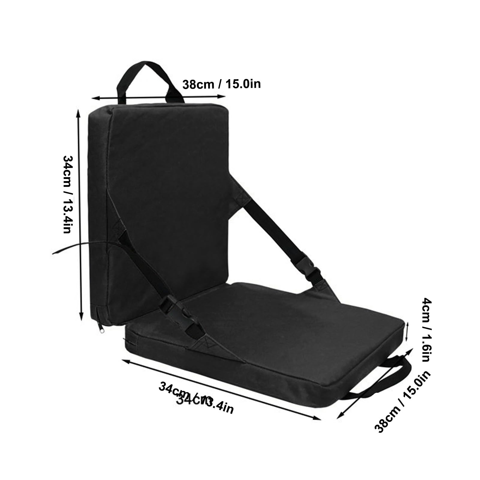 Ddewing Outdoor Folding Chair Cushion Black Zippered Pocket Square Chair Cushion Portable Handle Adjustable Floor Chair with Backrestfor Stadium Camping Travel