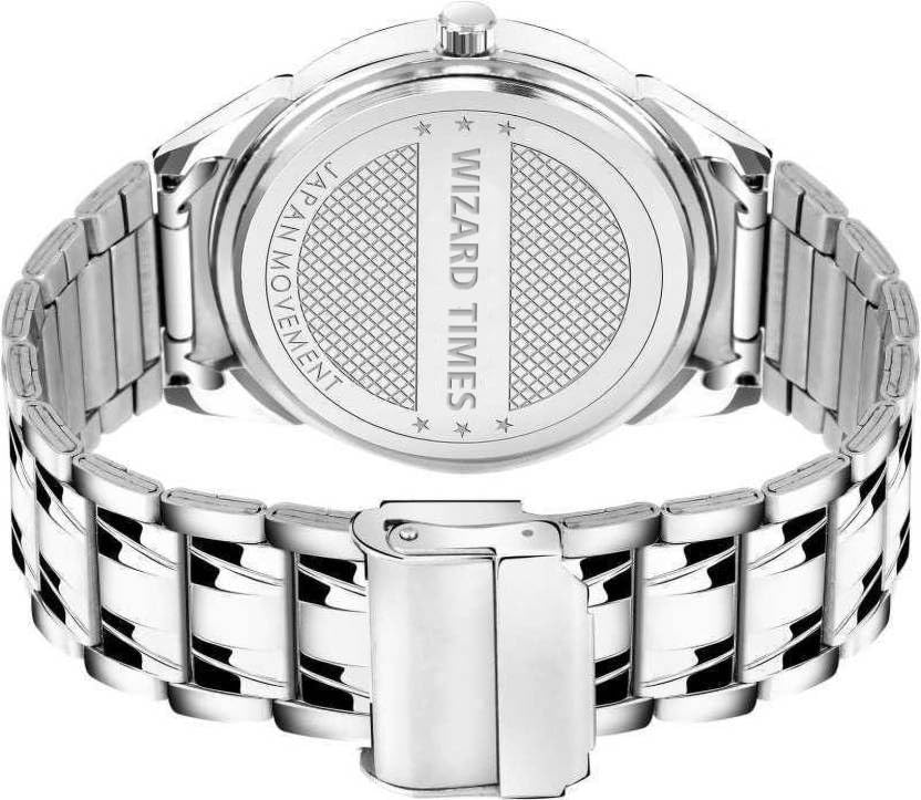 Image of Men's Analog wristwatch, Silver Stainless Steel Strap Blue Day & Date Dial, Water Resistant, Formal & Casual Wear, Gift Watch for Men