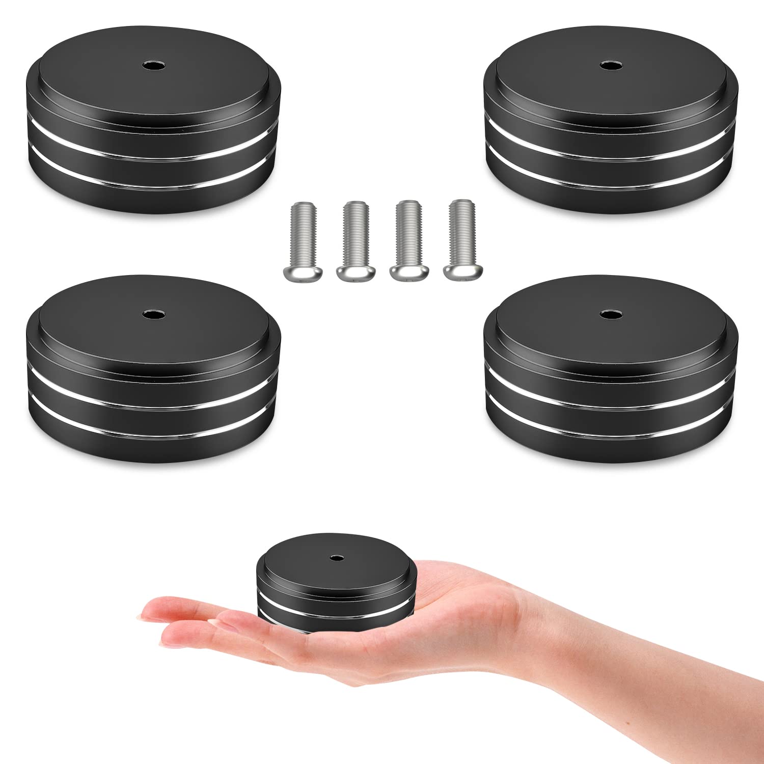 Tertullus Piedini per Altoparlanti 58 mm x 22 mm - Nero, Subwoofer, Alluminio, HiFi - da Avvitare
