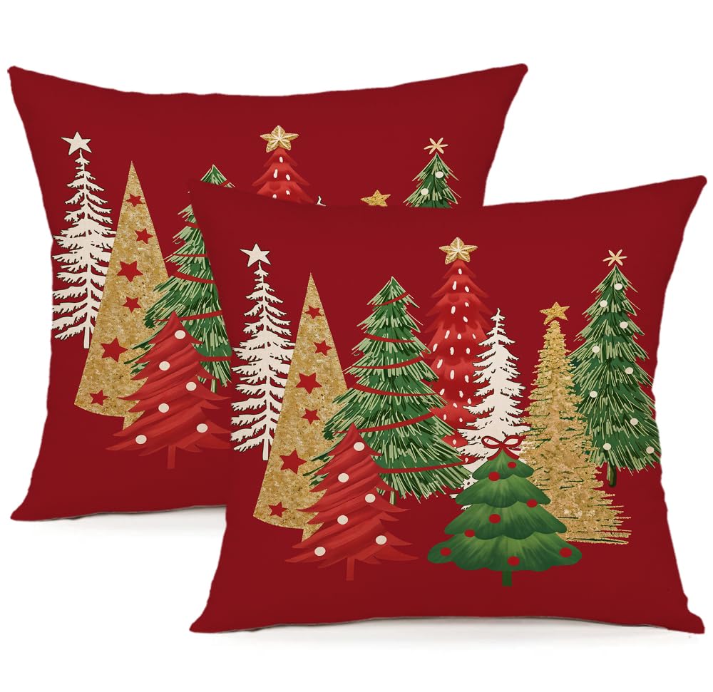 ZWJD Christmas Decor Christmas Cushion Covers 45x45 cm, Set of 2 Red Decorative Pillow Cases Winter Xmas Cushions for Festive Decoration on Living Room, Couch or Bedroom