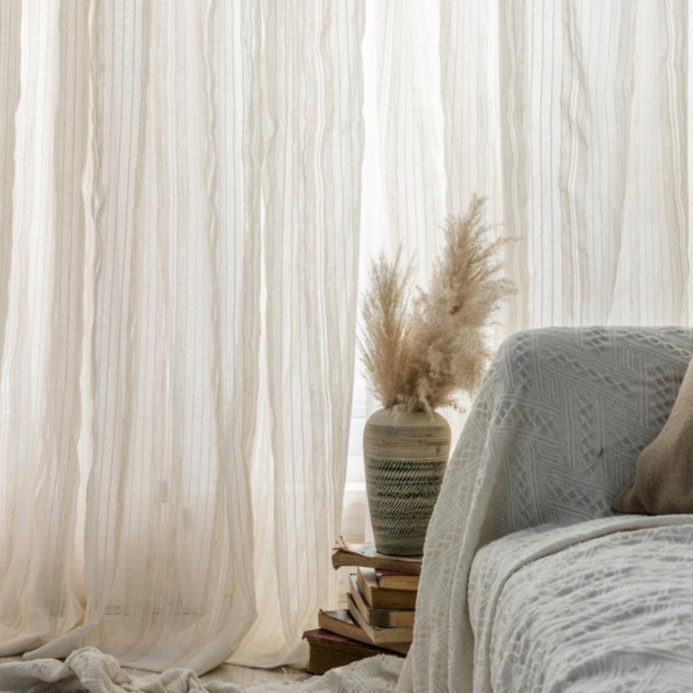 MANQILE Japanese type contracted cotton linen stripe curtain yarn is used at balcony gauze shade kitchen bedroom sitting room curtain