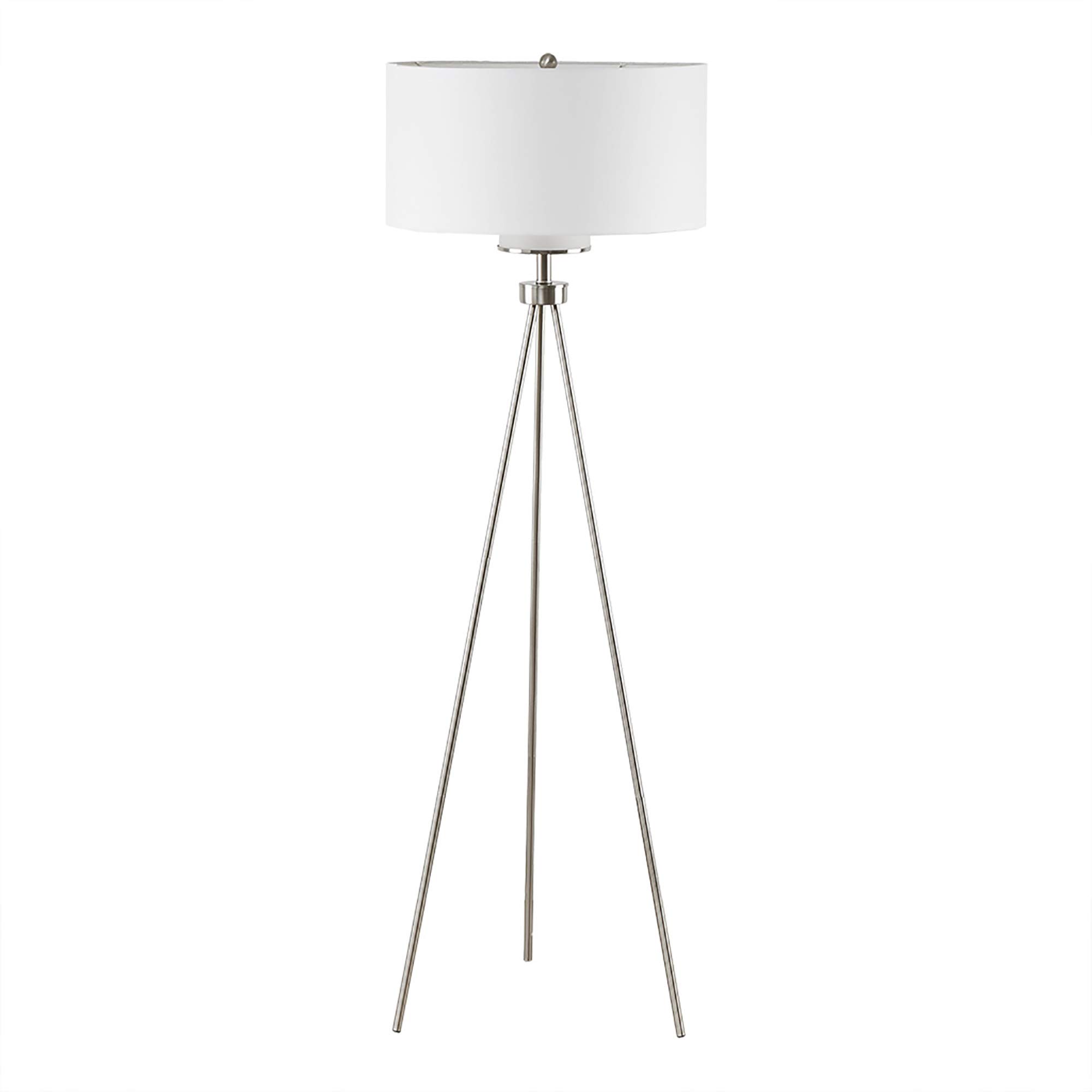 INK+IVY Pacific Tripod Floor Lamp - Modern Luxe Accent Furniture Décor Lighting for Living Room Metal Post Silver Tripod Uplight, Grey Round Shades, 20" Dia x 66.5" H