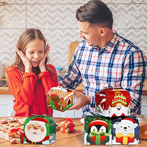 Censen 32 Pcs Christmas Goody Gift Boxes with Bow 3D Christmas Treat Goodie Boxes Cardboard for Holiday Xmas Party Favors Supplies, 4.7 x 4.7 x 3.5 Inches, 8 Styles – Image 6
