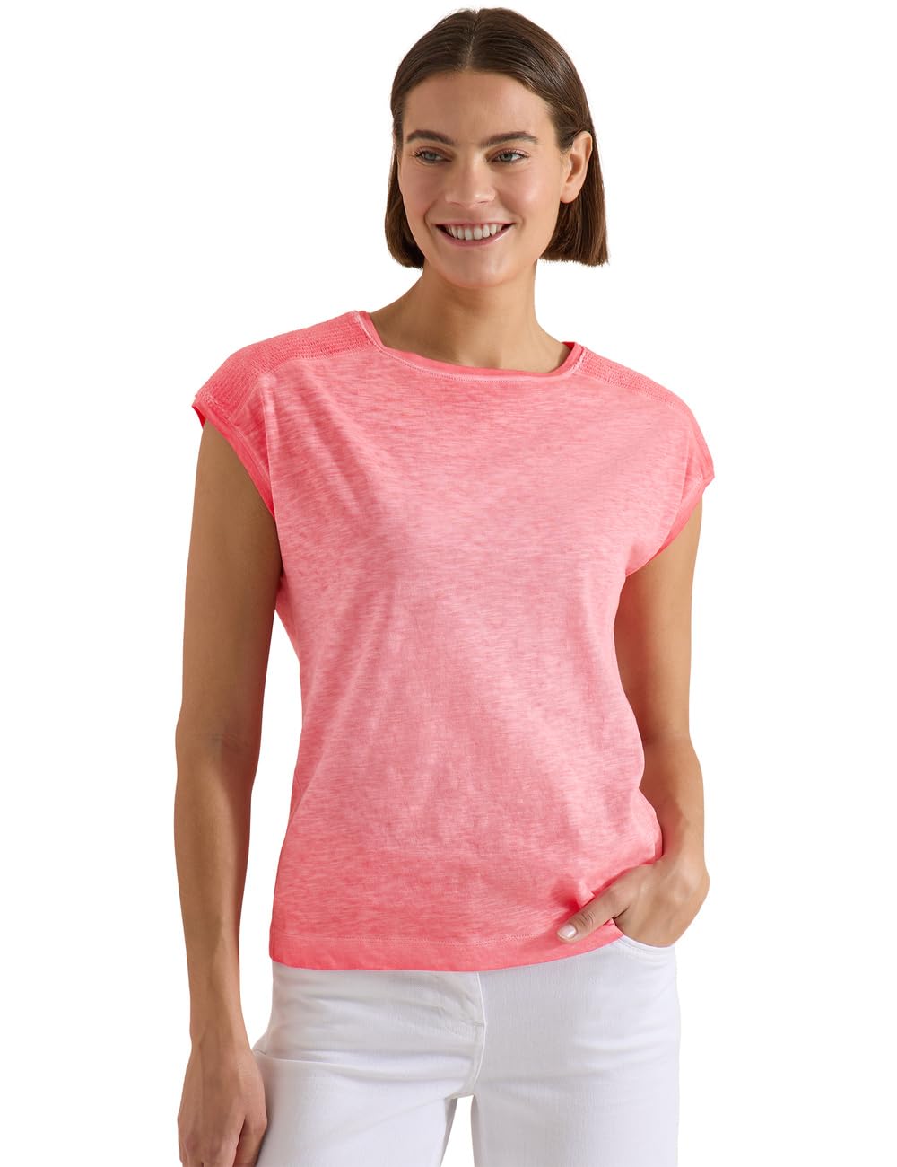 Cecil Women's 3229926 Jersey T-Shirt in Garment Dye Look (Pack of 1), Coral, L