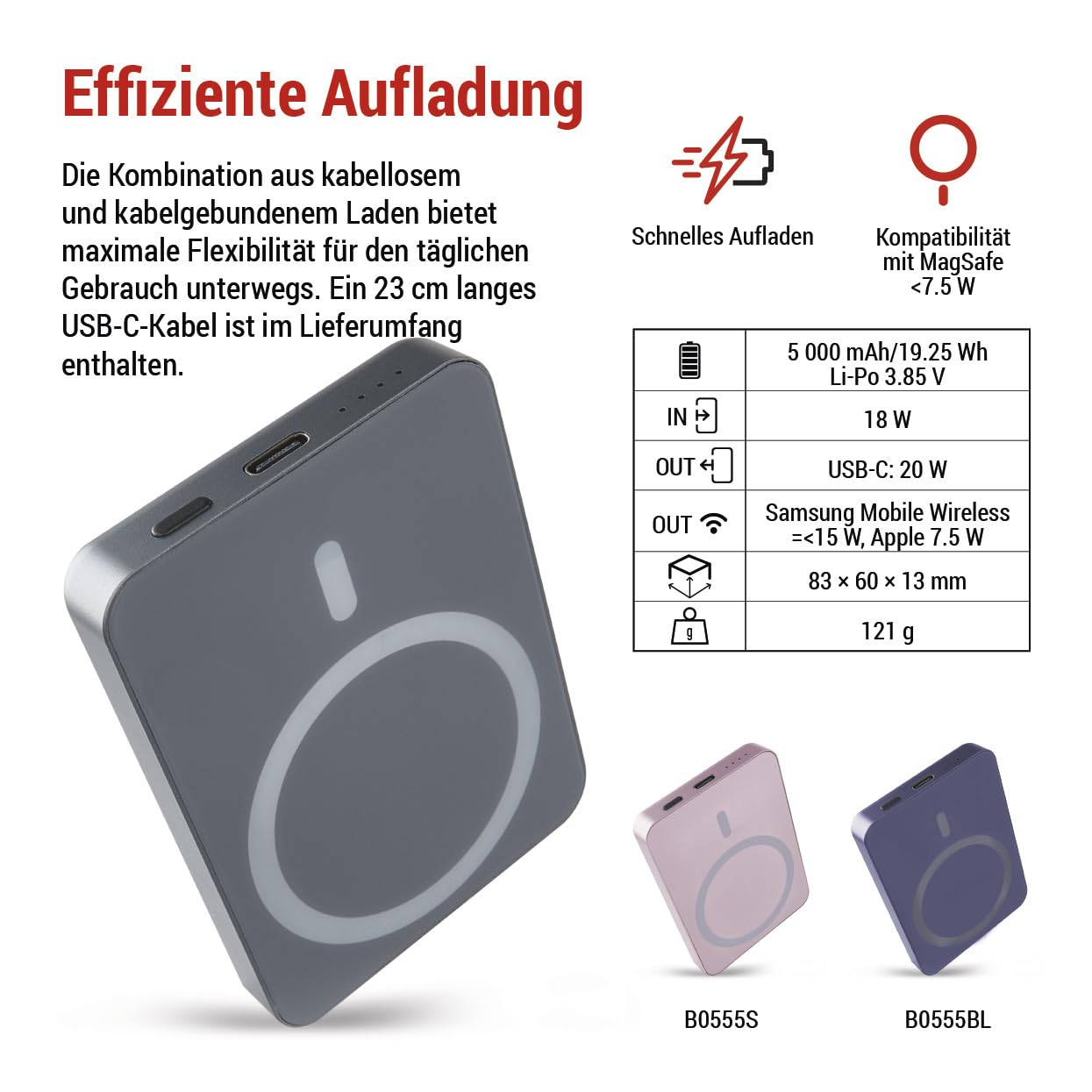 EMOS - Batteria Esterna Magnetica 5000 mAh WI 522 - Dettaglio