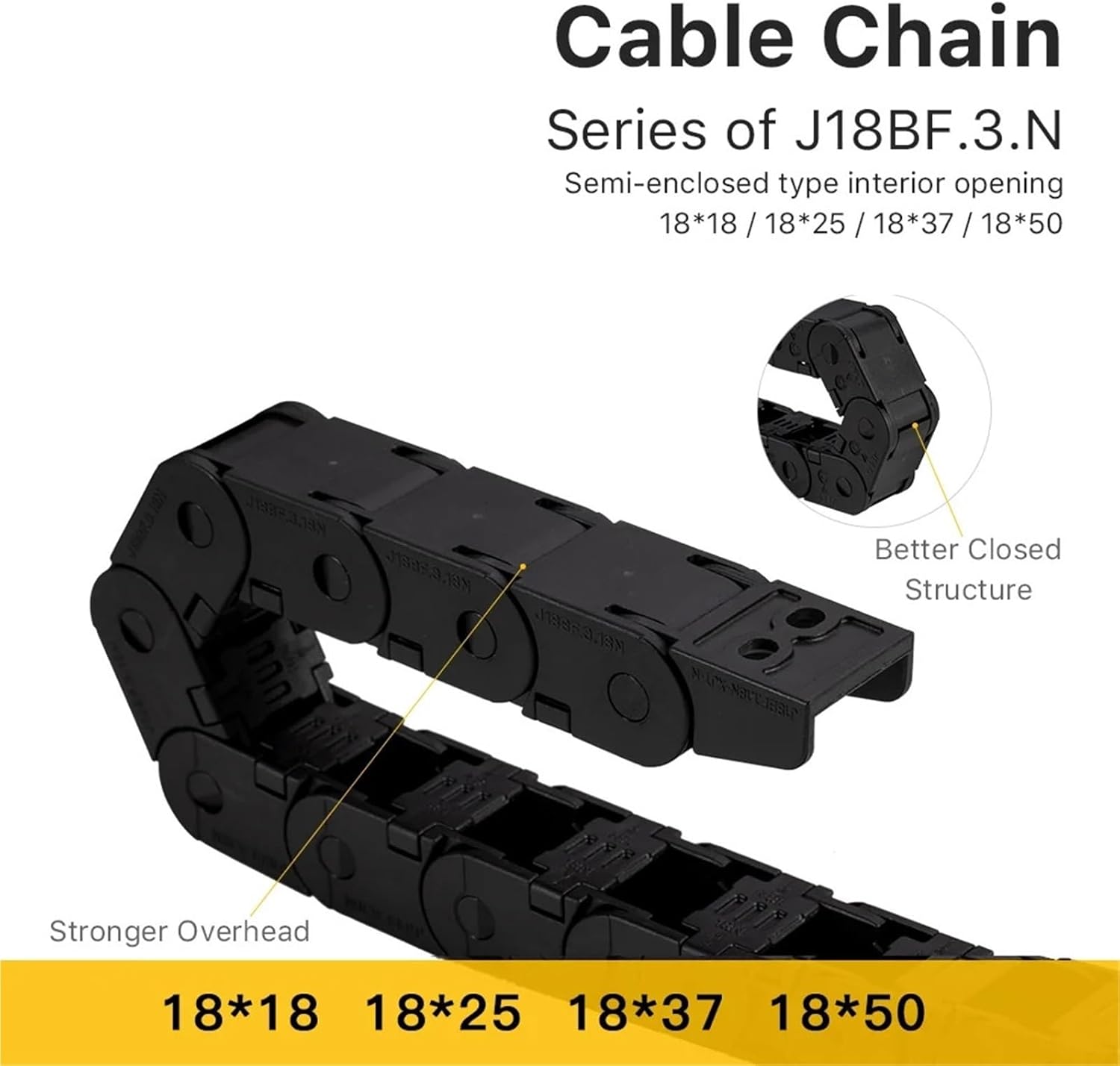 1m Cable Chain Semi-Enclosed Interior Opening 18x18 18x25 18x37 18x50 Drag Plastic Towline Transmission(38mm,18x25 mm)