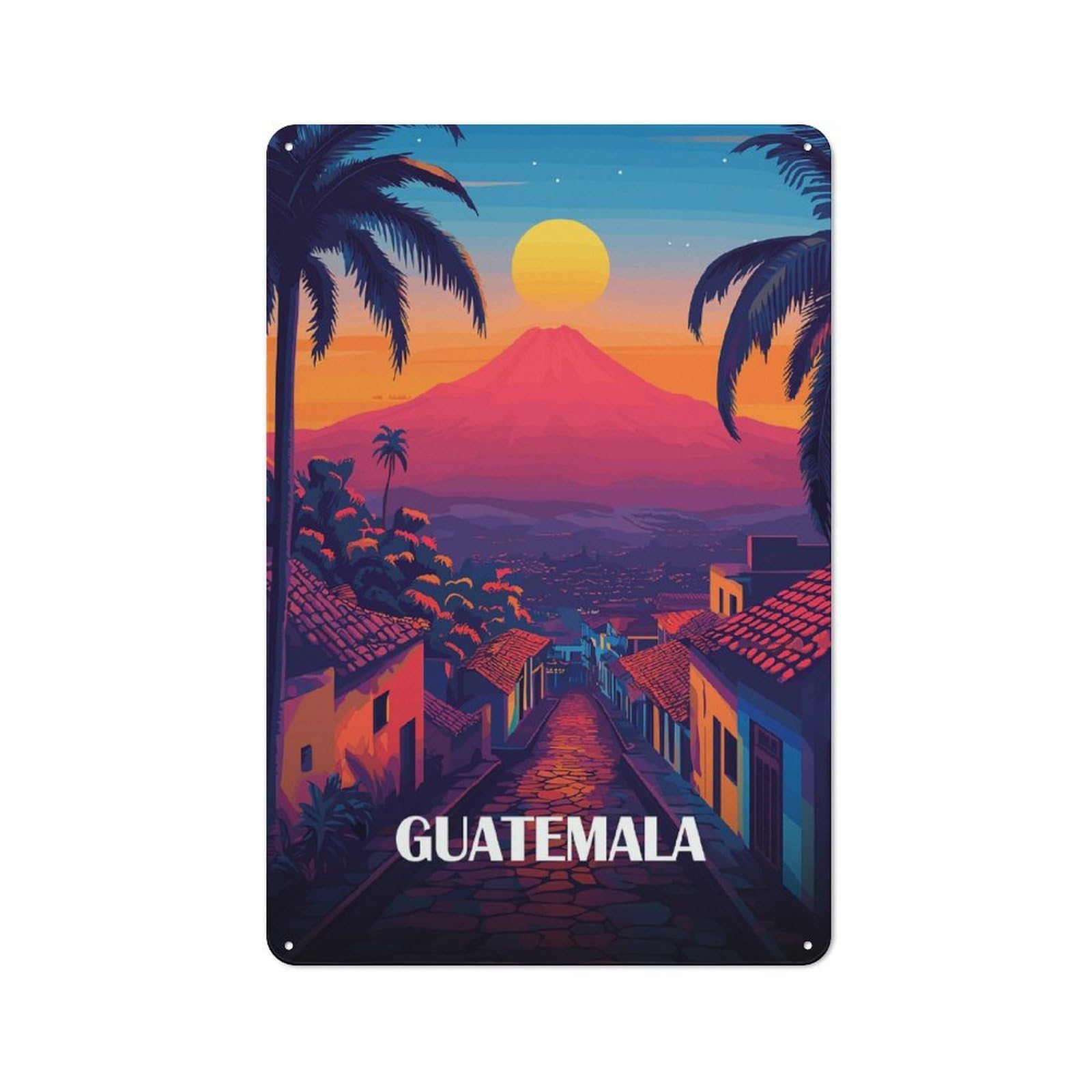 Junmoney Guatemala Travel Cafe Style Metal Wall Decor 30X20cm, Vintage Metal Sign For Takeaway, Bar, Kitchen Or Counter Area