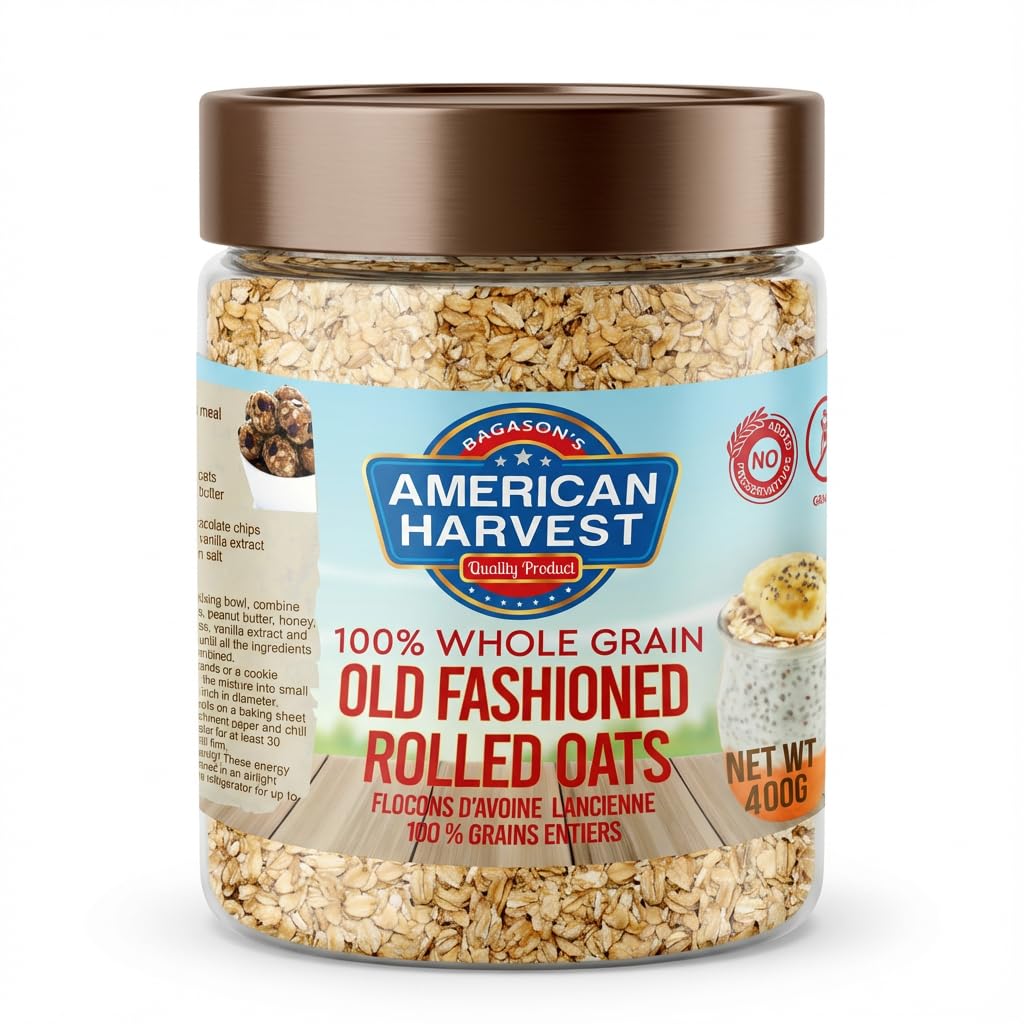 American Harvest Rolled Oats 400g Jar | Old Fashioned Whole Grain Oats | Gluten Free | High Fiber | Ideal for Breakfast, Smoothies & Granola