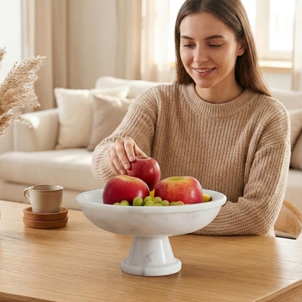 Radicaln Bol à fruits en marbre blanc 25,4 x 12,7 cm, porte-fruits fait à la main, décoration de table – Bol décoratif pour comptoir de cuisine, bols pour accessoires de cuisine