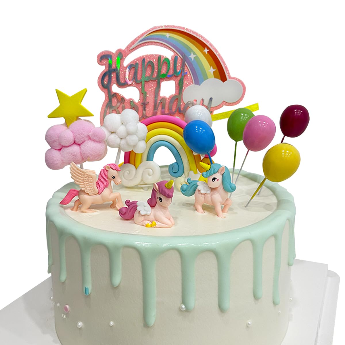 16 Pezzi Cake Topper Arcobaleno Con Cervo E Palloncini: Decorazioni Torta Compleanno Per Bambine E Ragazze – Tema Festa Glitter Rosa