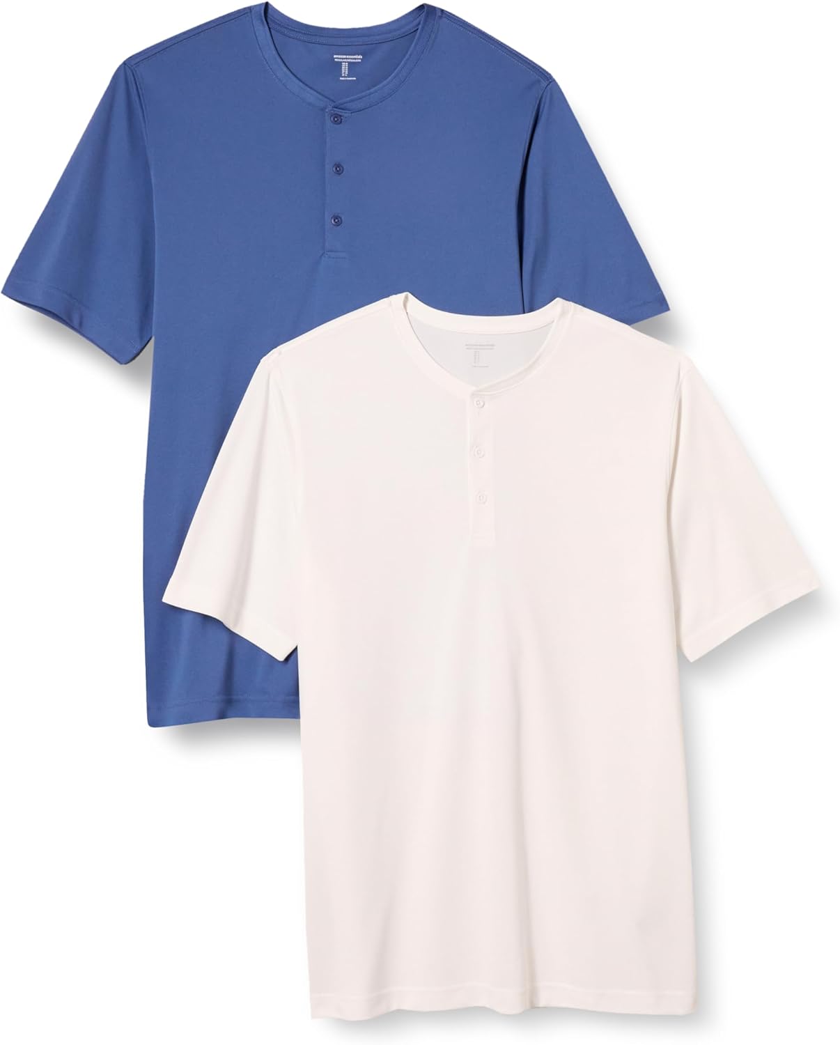 Amazon Essentials Henley Shirts for Men, Short Sleeve, Quick-Dry Jersey, Regular-Fit, 2-Pack X-Small Blue/White
