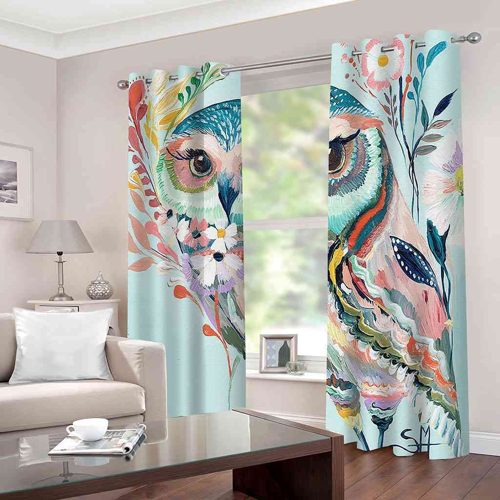 Modernas Cortinas Dormitorio Juvenil Impresión 3D Búho 300x280cm Ojales Cortinas Opacas 2 Piezas para Dormitorio Habitación De Los Niños Cortina Decoración del Salón