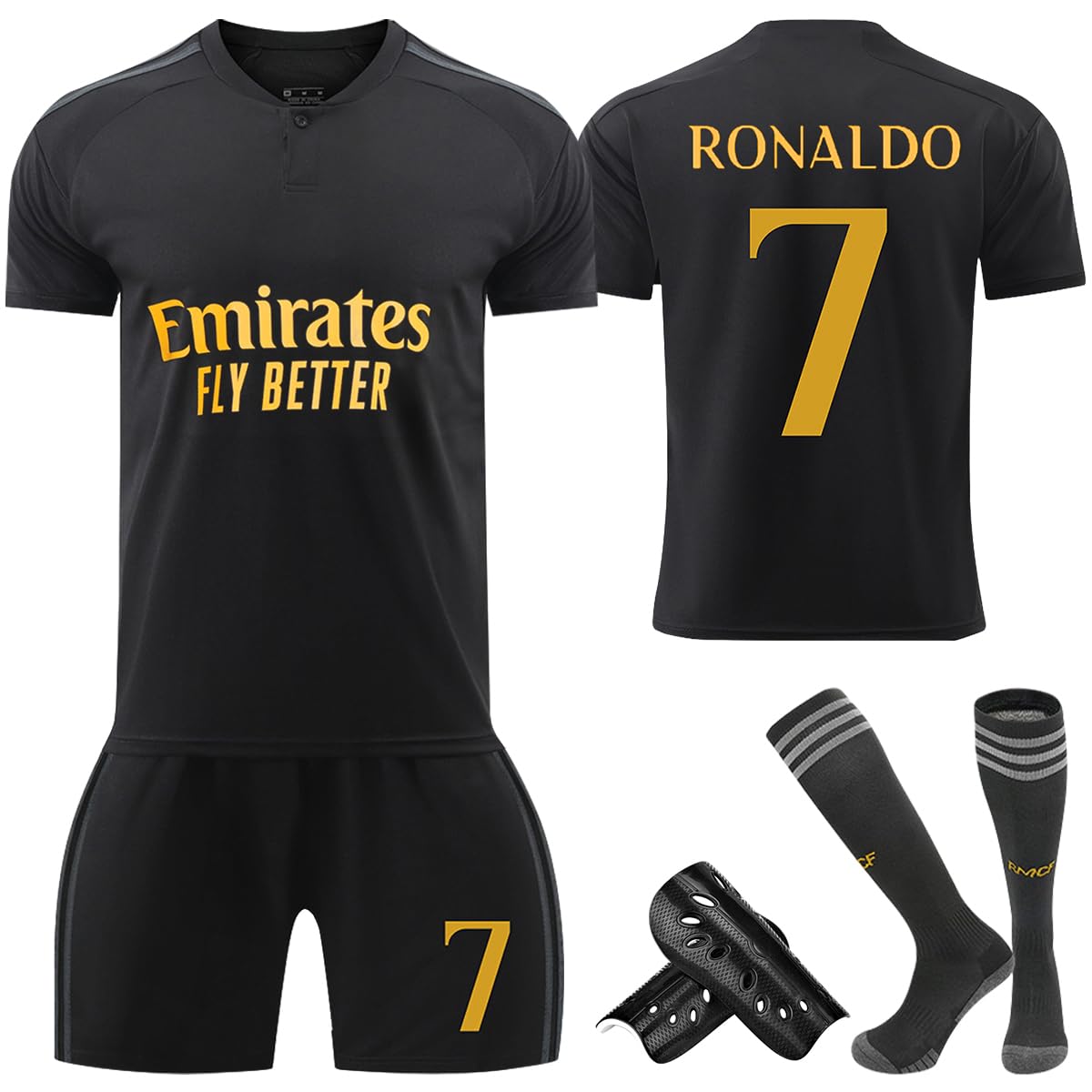 Genérico 23-24 Conjunto de camiseta de fútbol juvenil para niños Camiseta de fútbol #7 Entrenamiento deportivo con camisetas, pantalones cortos, calcetines, rodilleras y llavero