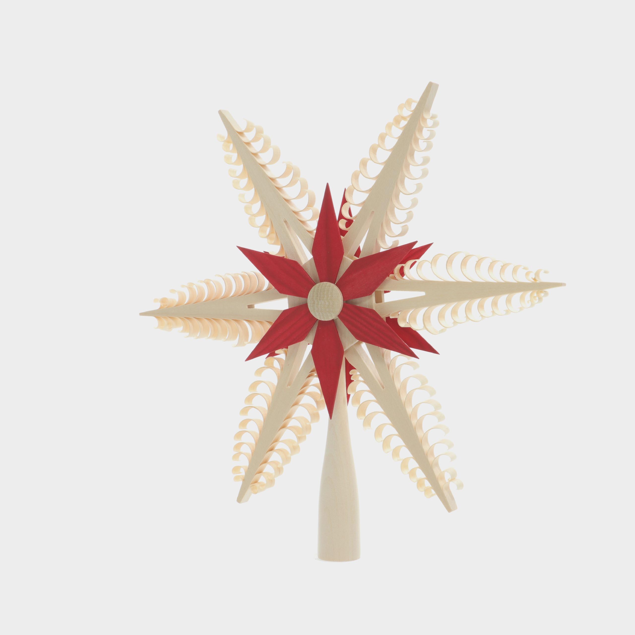 Rudolphs Schatzkiste Baumschmuck Christbaumspitze Mittig Stern Rot (Beidseitig) BxHxT=24x24x2cm NEU Weihnachten Christbaum Baum Spitze Holzschmuck Holz Seiffen Erzgebirge Dekoration