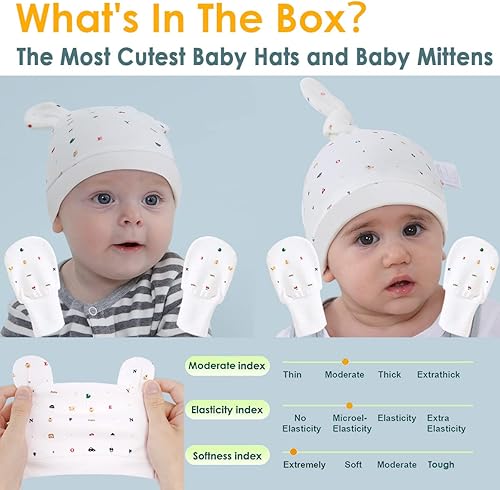 Miniatura 6 de 2 juegos de gorras para bebé recién nacido y guantes antiarañazos, gorro y mitones para bebés de 0 a 6 meses
