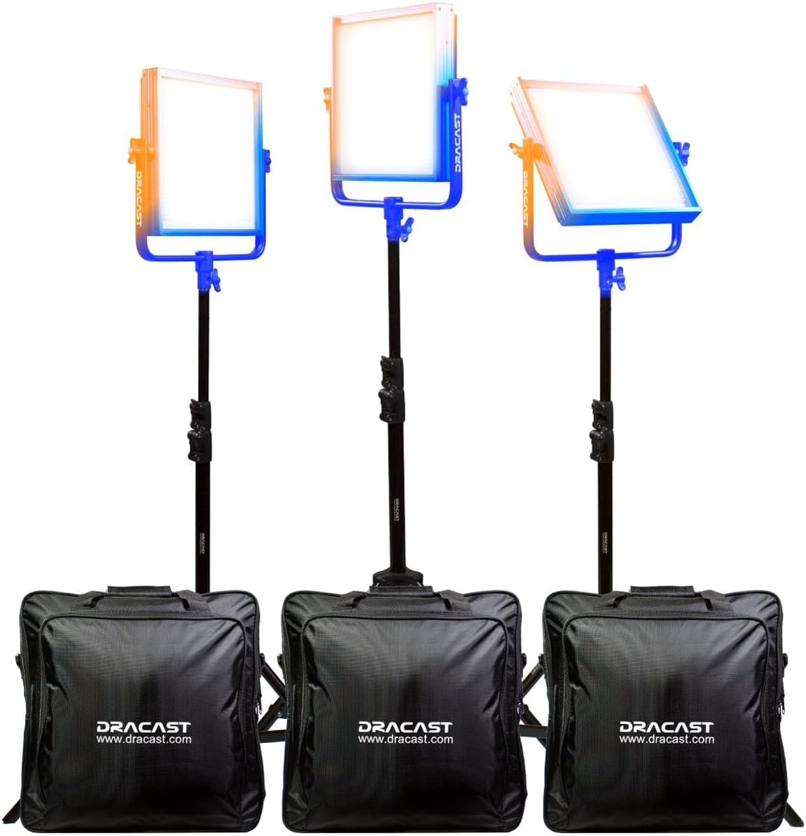 Dracast Pro Series LED1000 Bi-Color LED 3 Light Kit with V-Mount Battery Plates and Light Stands