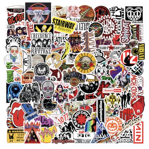 Image of CodersParadise - Pack of 101 Evergreen Rock Band Vinyl Stickers for Laptop, Journal, Guitar, Mobile Phone - Waterproof Residue Free Multicolor Stickers - 3 Inches for Metal, Glass, Wooden