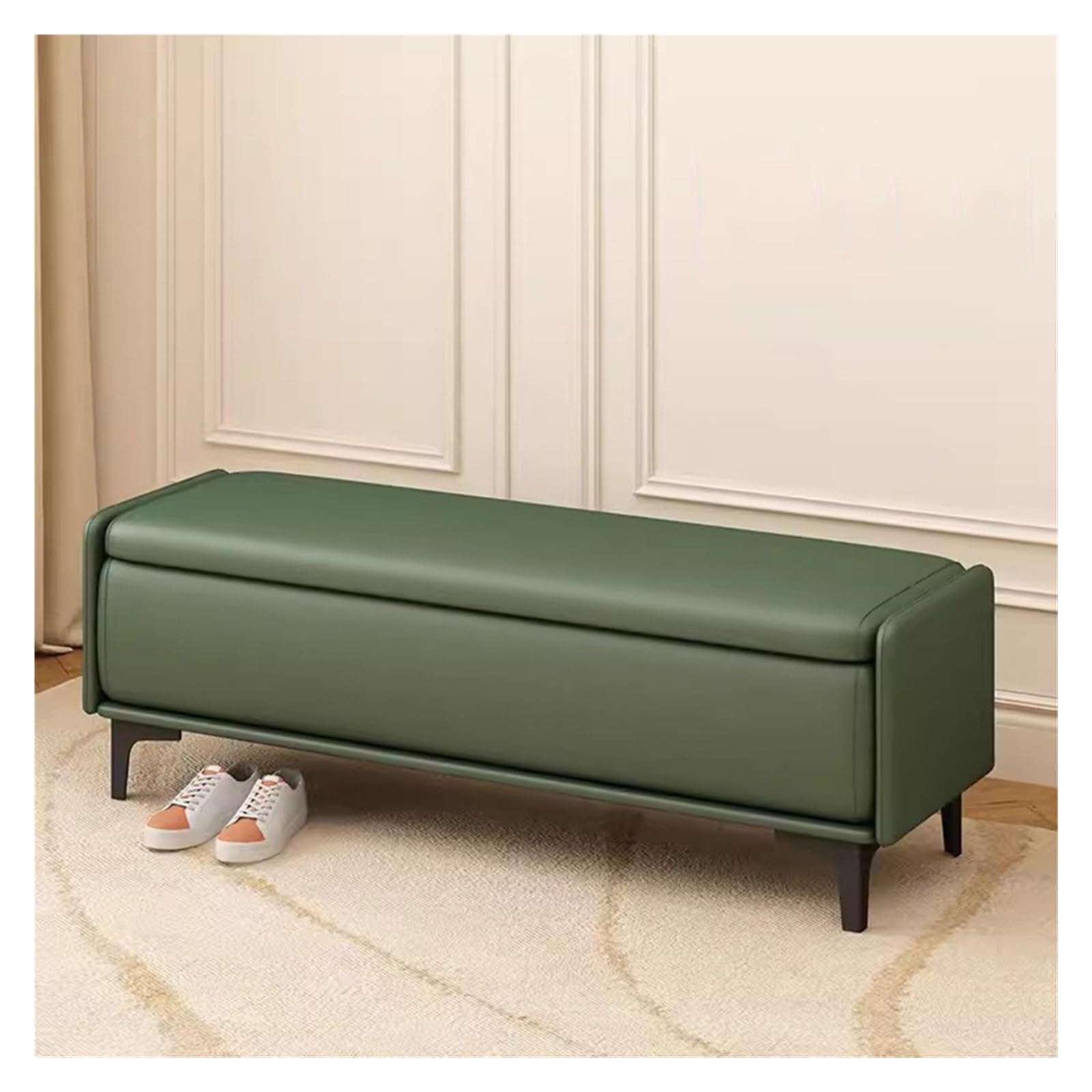 WDSOPK Ottoman with Storage Bench,Modern Upholstered Rectangular Footstool End of Bed Bench,Large Faux Leather Storage Bench for Bedroom,Living Room,Entryway（Green-80CM）