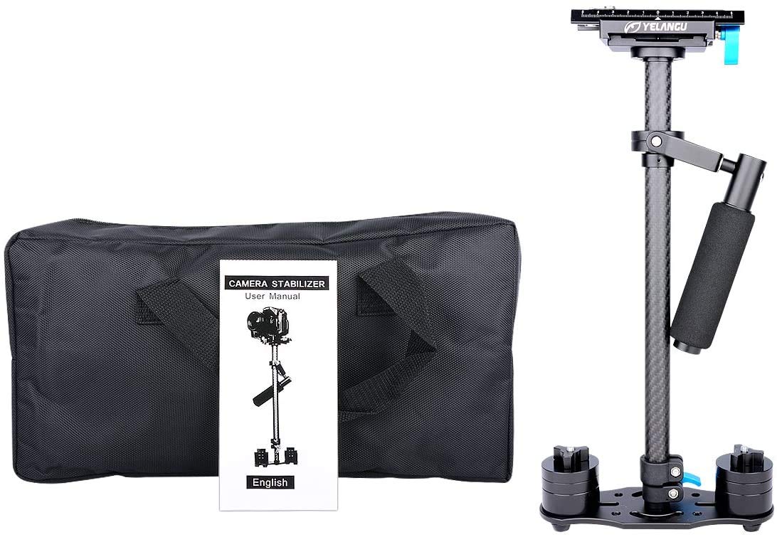 YELANGU S60T - Stabilizzatore per fotocamera a mano in fibra di carbonio Steadicam con piastra a sgancio rapido a vite da 1/4 e 3/8", per Nikon Sony Canon 5D2 MK2 DSLR, fino a 3 kg