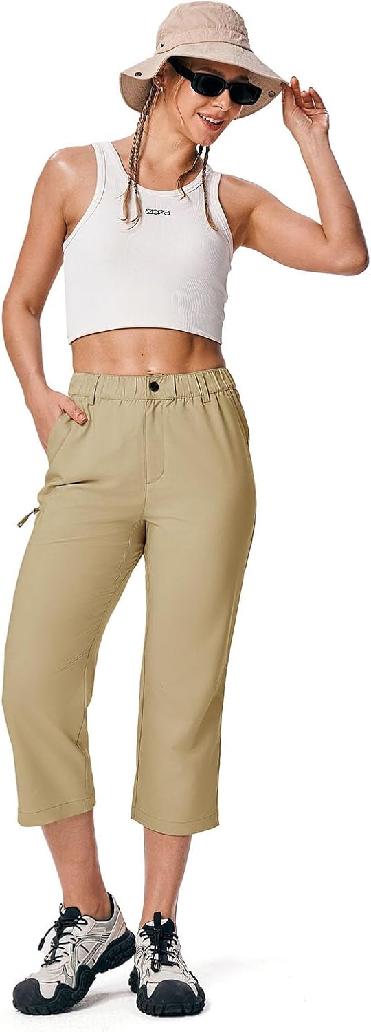 YSENTO Capri Pants for Women with Cargo Zipper Pockets Lightweight Stretch UPF 50 Quick Dry Summer Hiking Capris