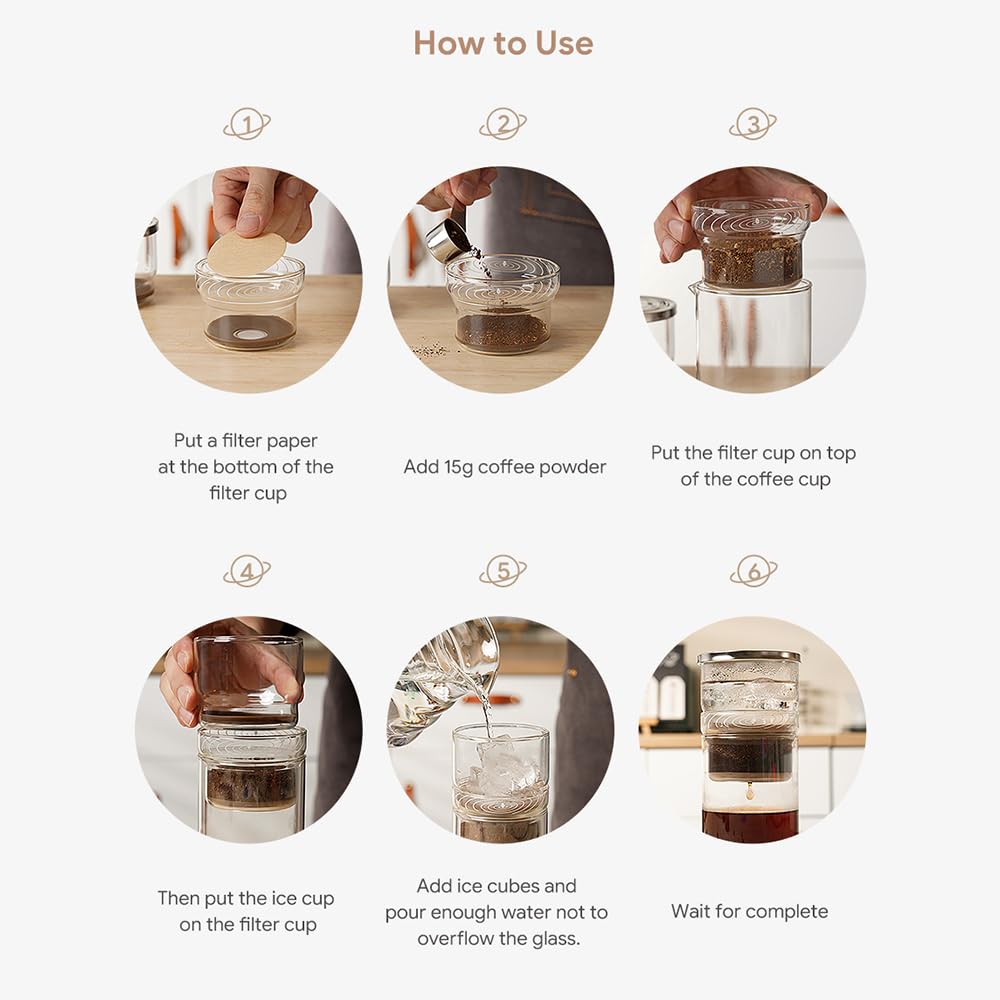FILFEEL Cold Brew Dripper, 300 Ml Eistropfer Kaffeemaschine für Zuhause, Büro, Reisen (gleichmäßiges Tropfen)