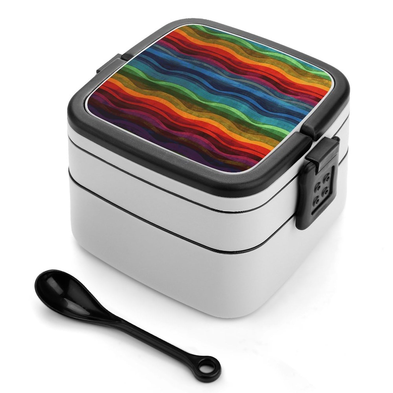 FekiLoot Rainbow Bento Box Adult Lunch Box Sealed Bento Lunch Boxes with Spoon Sturdy Double Layer Bento Boxes Snap-on Design Leak Proof Lunch Containers Ideal for Work